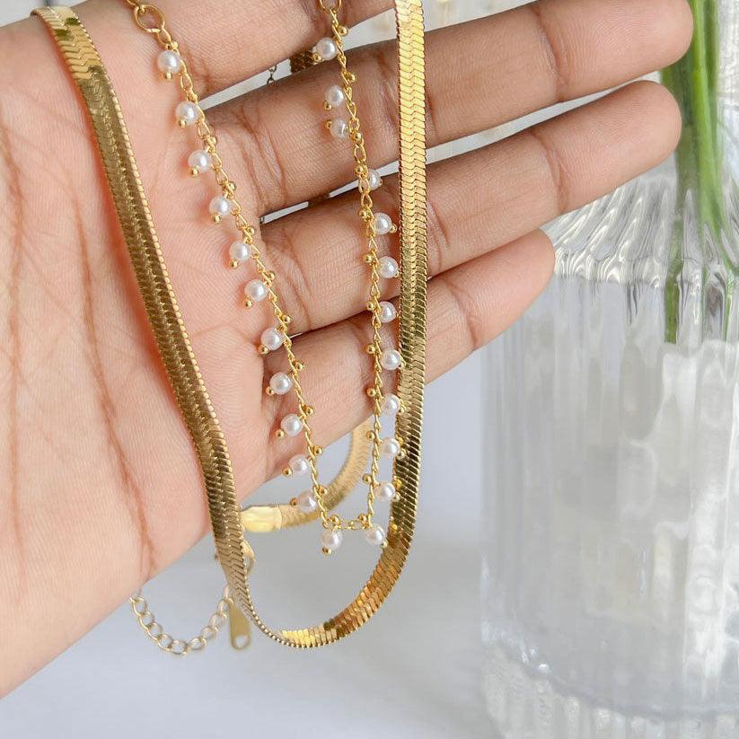 Luxe Snake Choker & Perlen Schmuckset