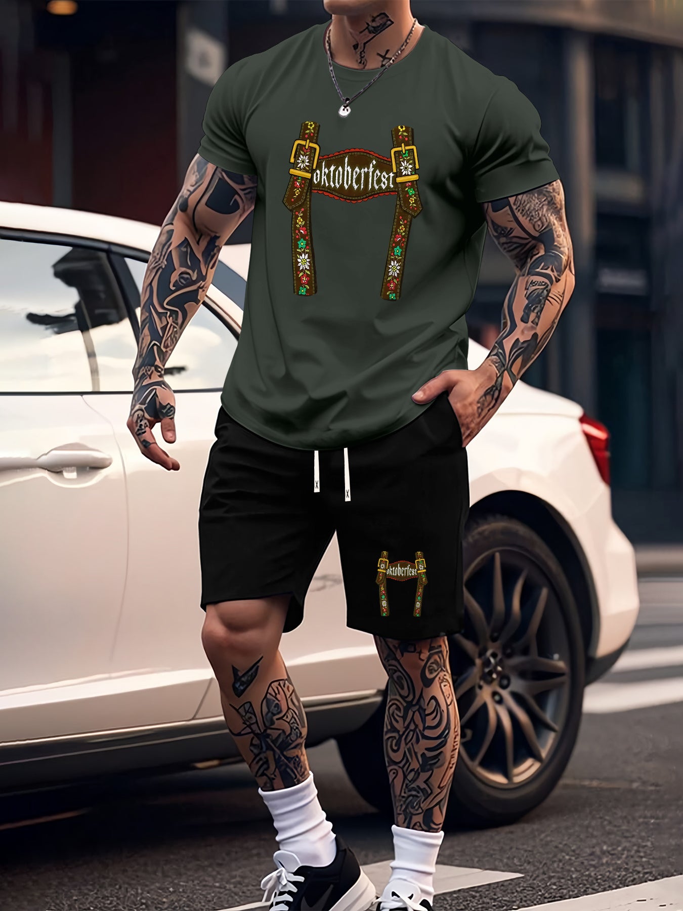 Munich Bierfestival Print Zomer Herenmode 2-delig Set, Casual Ronde Hals T-Shirt en Comfortabele Ademende Shorts Outfit