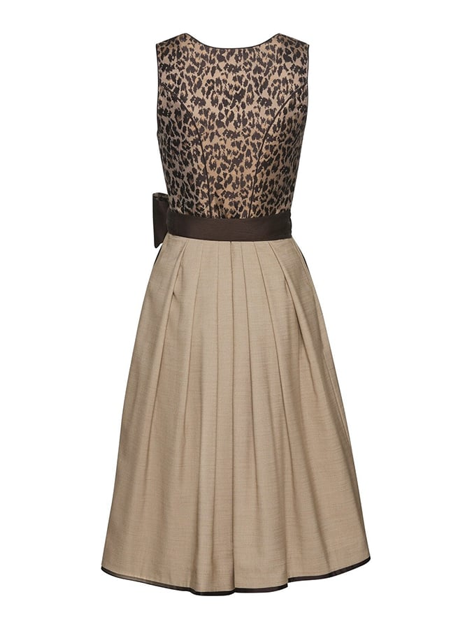 Einfarbiges, knielanges Damenkleid mit Leopardenmuster und Schleife (ohne Oberteil)