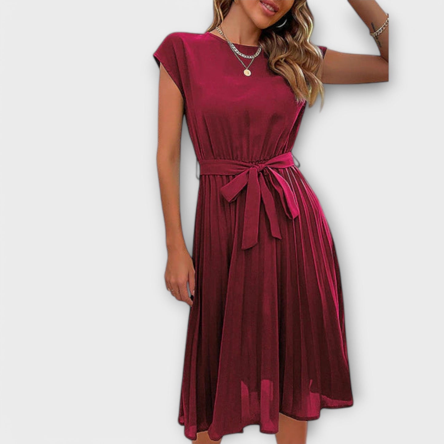 Claire - Kurzarm, gefältete, lässige Midikleid