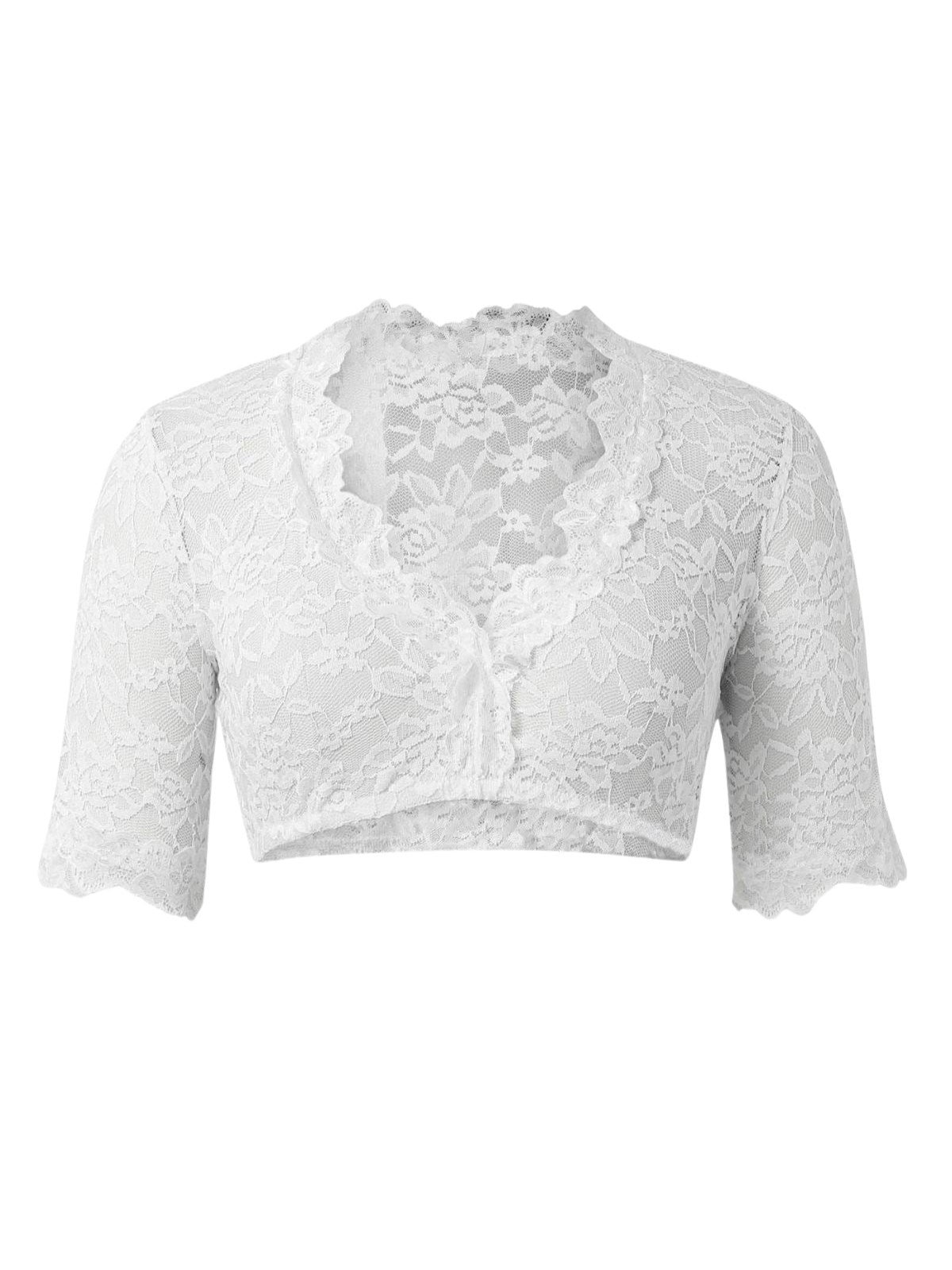 Weiß 1950er Oktoberfest Solide V-Ausschnitt Blumen Spitze Crop Top