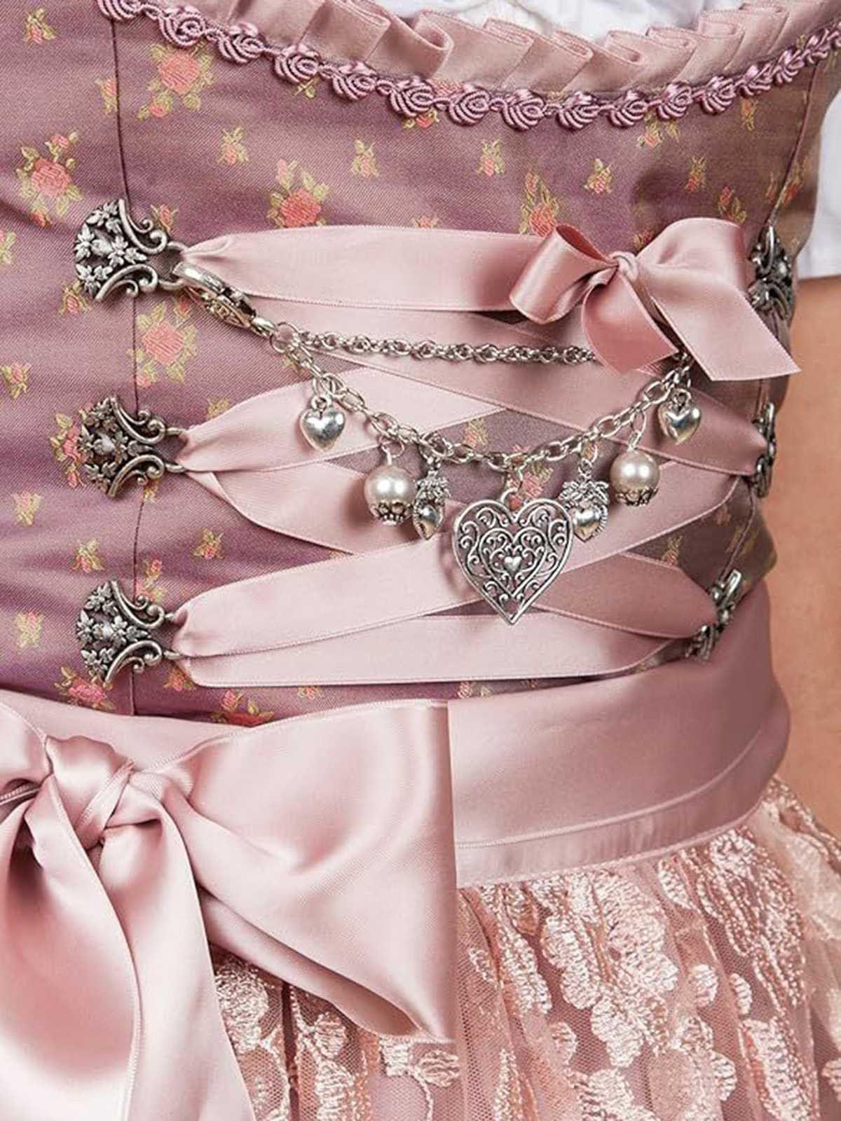 Rose 1950er Oktoberfest Dirndl Blumen Kleid & Besticktes Netz Schürze
