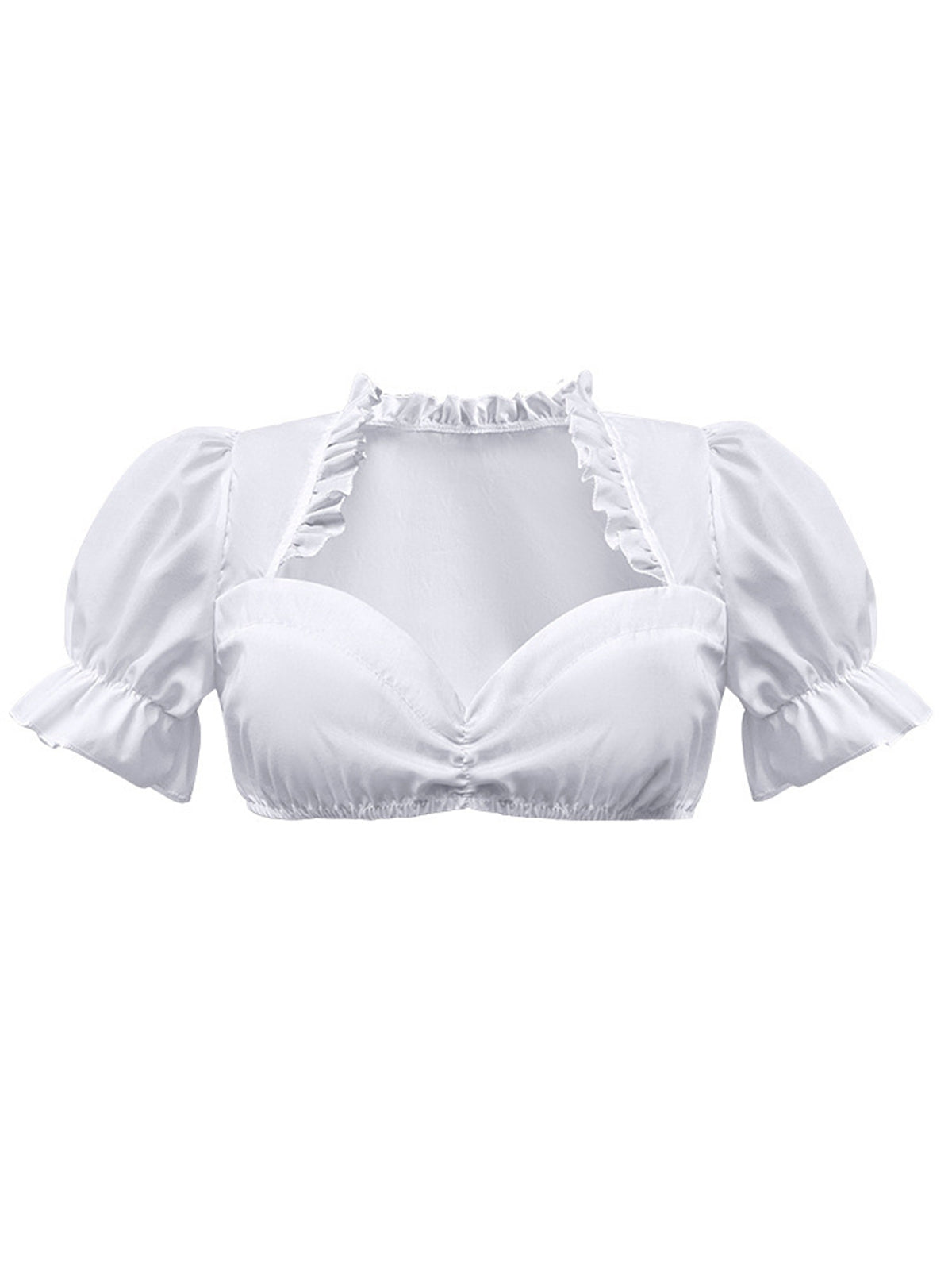 Weiß 1950er Solide Oktoberfest Herzförmiger Hals Puffärmel Crop Top