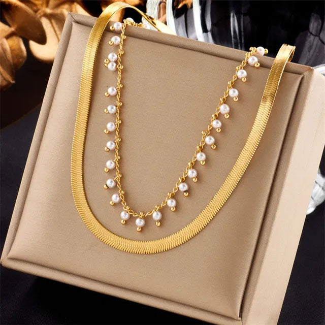 Luxe Snake Choker & Perlen Schmuckset