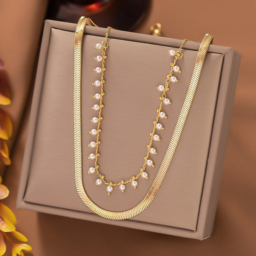 Luxe Snake Choker & Perlen Schmuckset