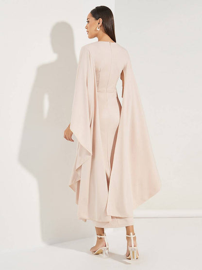 Rachel - Hellrosa Midi-Kleid mit V-Ausschnitt und Chiffon-Ärmel