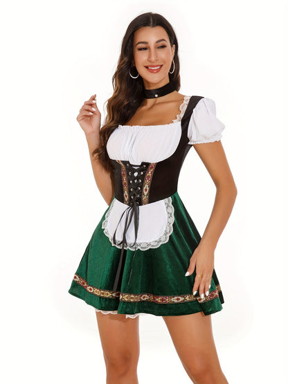 Oktoberfest Dirndl Kleid – Traditionell mit Schürze (Rot & Grün)