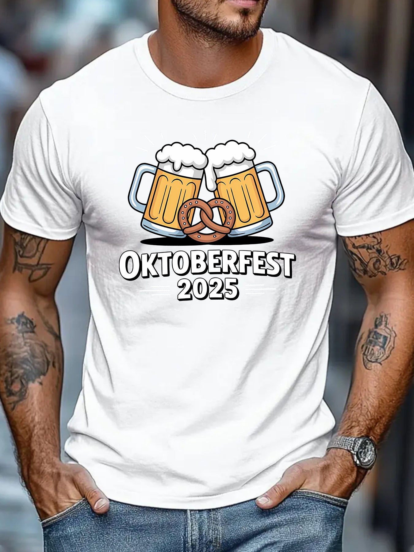 Oktoberfest 2025 T-Shirt – Bier & Brezel Design (Schwarz & Weiß)