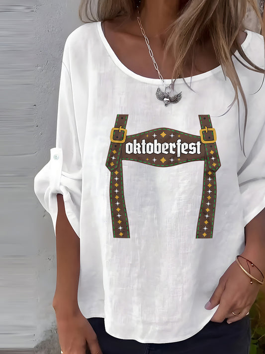 Oktoberfest Blouse „Bavarian Style“ – met Lederhosen-print
