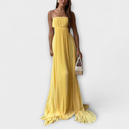 Mireille - Schickes Plissiertes Cutout Fließendes Maxikleid