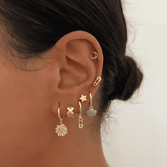 18K GOLDEN HOOP- UND HÄNGENDE OHRRINGESET