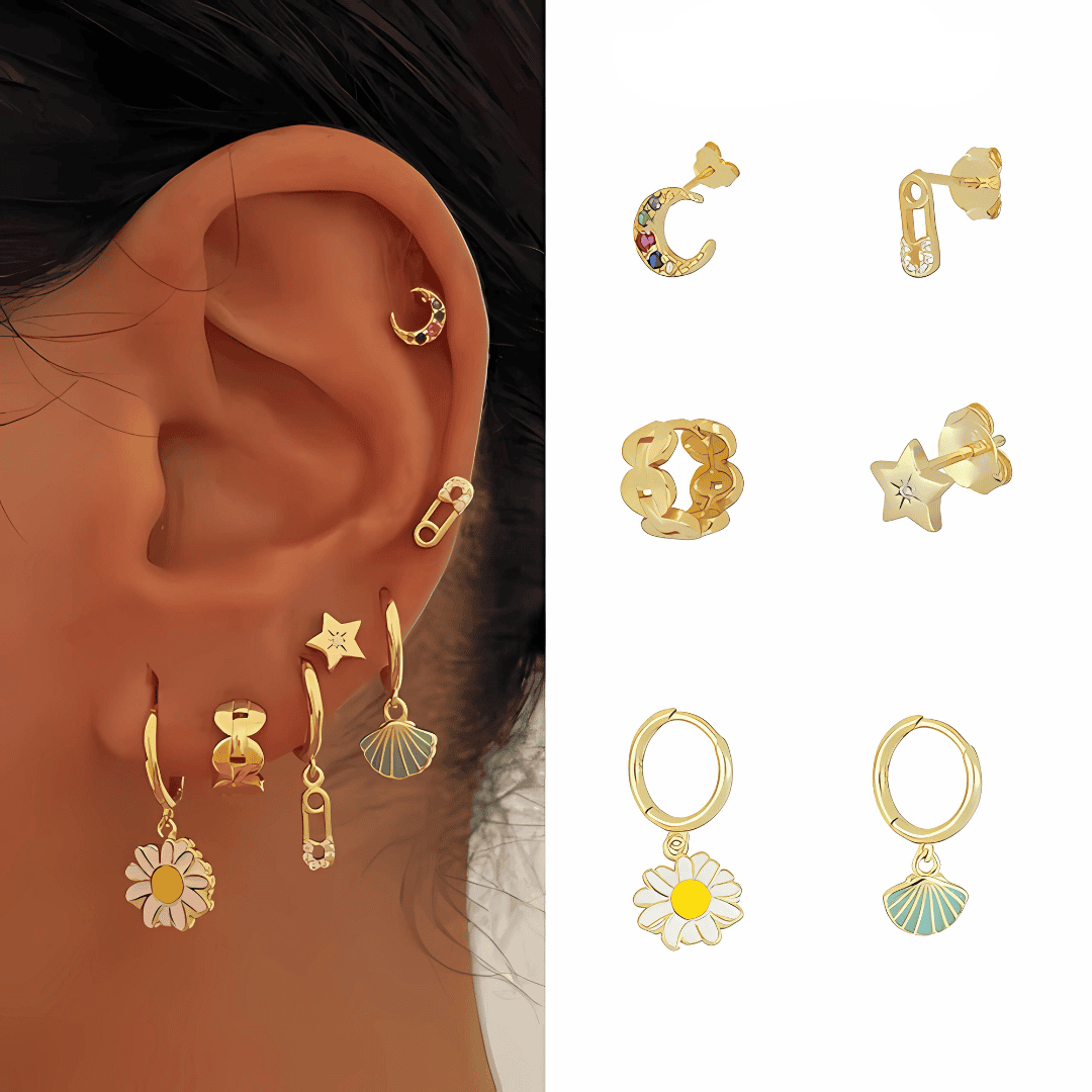 18K GOLDEN HOOP- UND HÄNGENDE OHRRINGESET