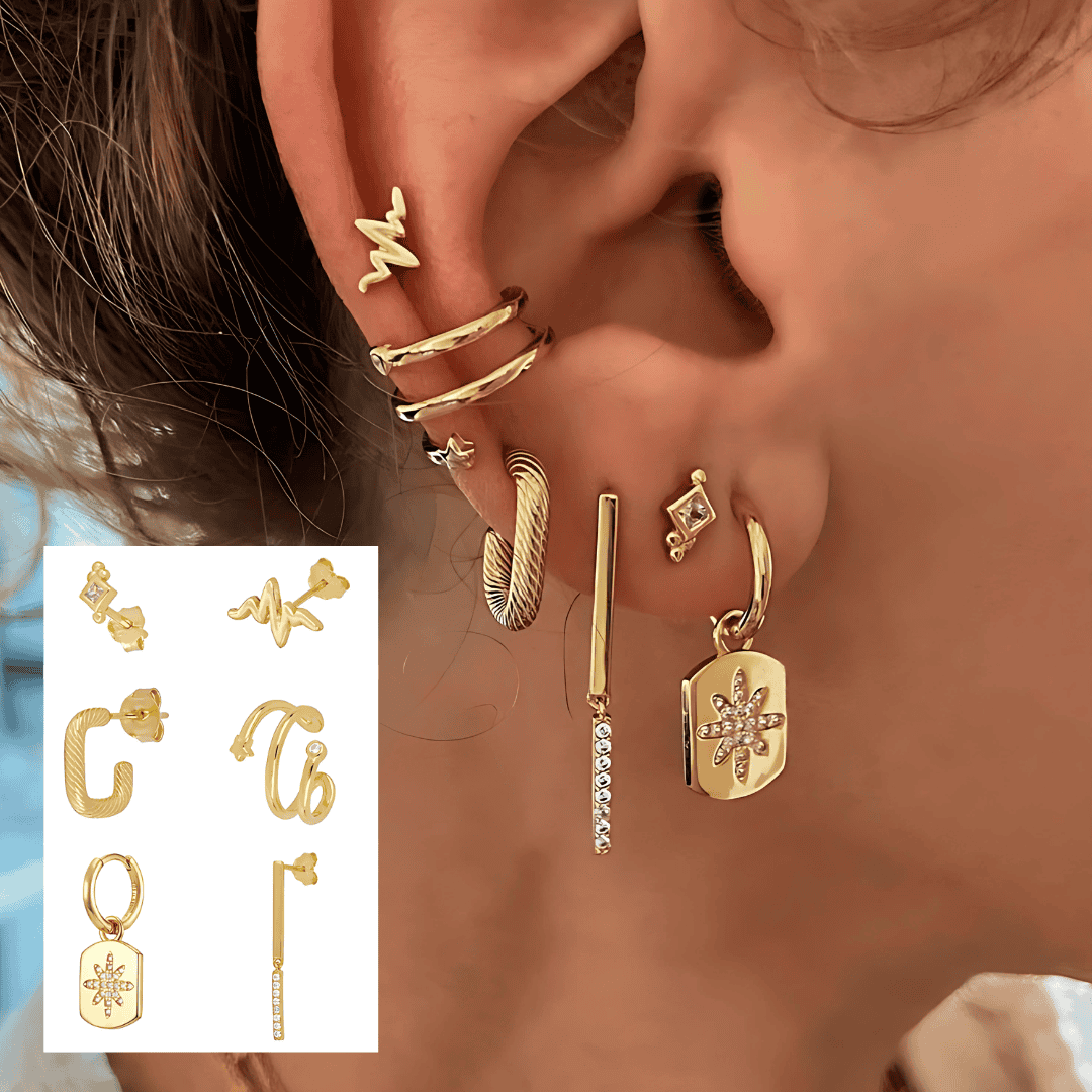 18K GOLDEN HOOP- UND HÄNGENDE OHRRINGESET