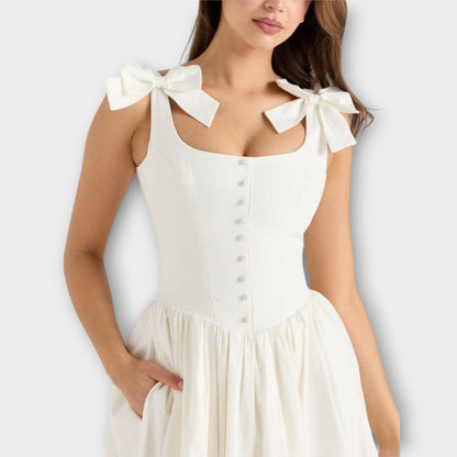 Lotta - Weißes Midi-Kleid mit Schleifendetail
