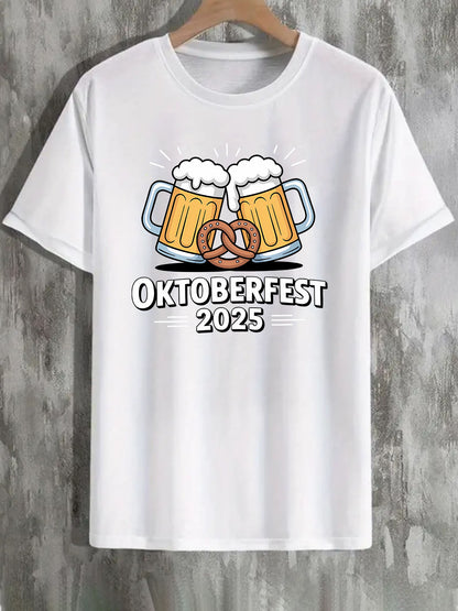 Oktoberfest 2025 T-Shirt – Bier & Brezel Design (Schwarz & Weiß)