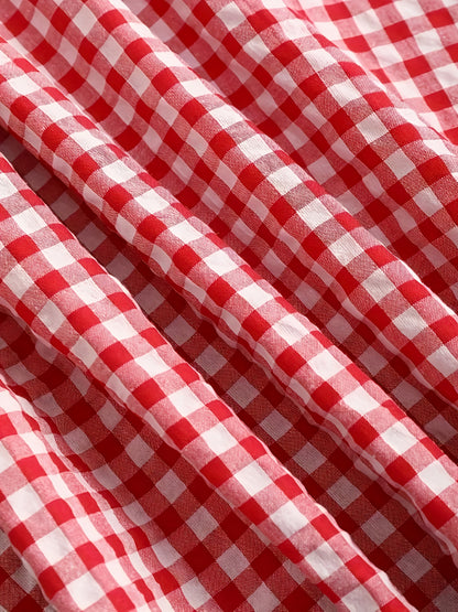 Oktoberfest Maxi Kleid – Kariert in Blau & Rot