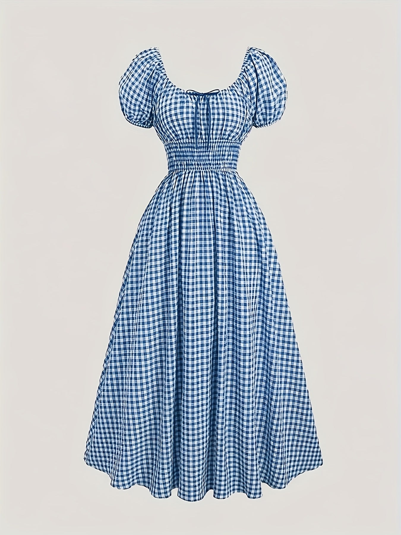 Oktoberfest Maxi Kleid – Kariert in Blau & Rot