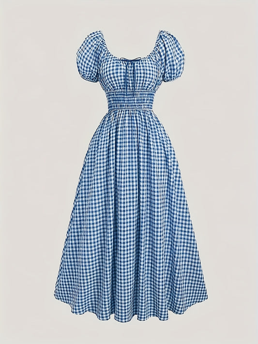 Oktoberfest Maxi Kleid – Kariert in Blau & Rot