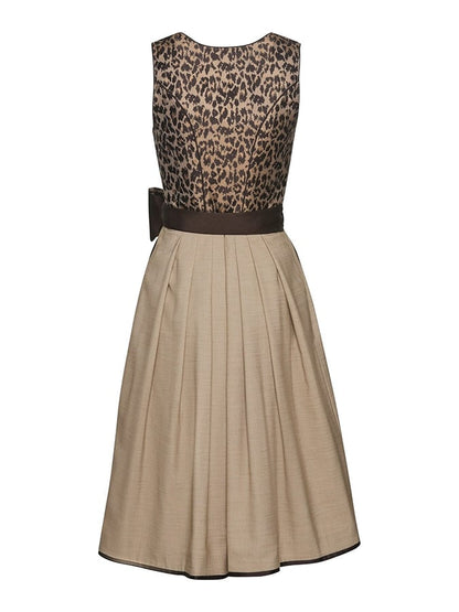 Einfarbiges, knielanges Damenkleid mit Leopardenmuster und Schleife (ohne Oberteil)
