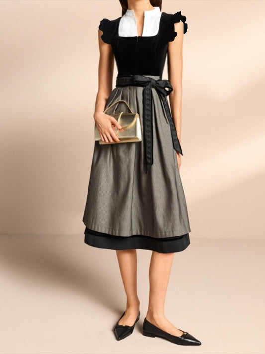 Damen Einfarbiges, lässiges, knielanges Kleid mit Schleife