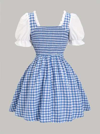 Oktoberfest Dirndl-Kleid – Kariert in Blau oder Rot