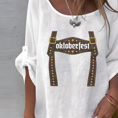 Oktoberfest Blouse „Bavarian Style“ – met Lederhosen-print