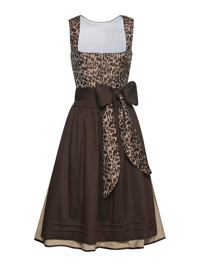 Einfarbiges, knielanges Damenkleid mit Leopardenmuster und Schleife (ohne Oberteil)