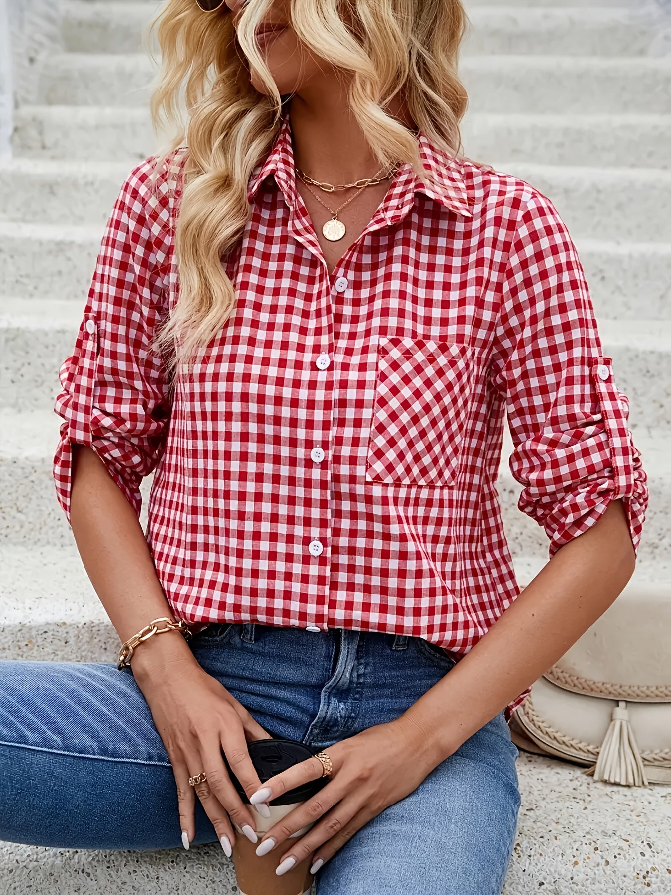 Oktoberfest Damenbluse – Rot Weiß Kariert