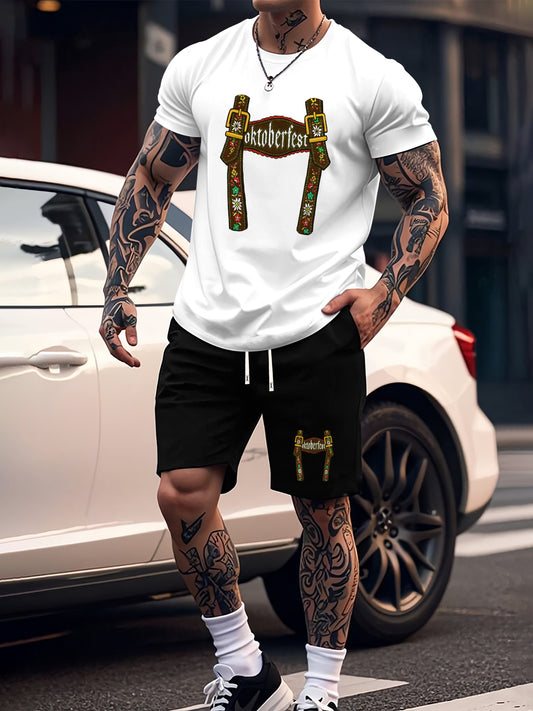 Munich Bierfestival Print Zomer Herenmode 2-delig Set, Casual Ronde Hals T-Shirt en Comfortabele Ademende Shorts Outfit