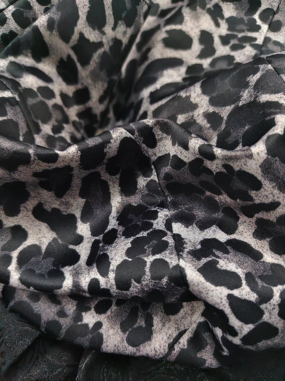 Damen Einfarbiges Leopardenmuster Schleife Lässiges Knielanges Kleid