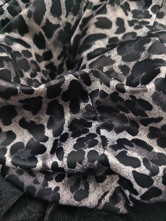 Damen Einfarbiges Leopardenmuster Schleife Lässiges Knielanges Kleid