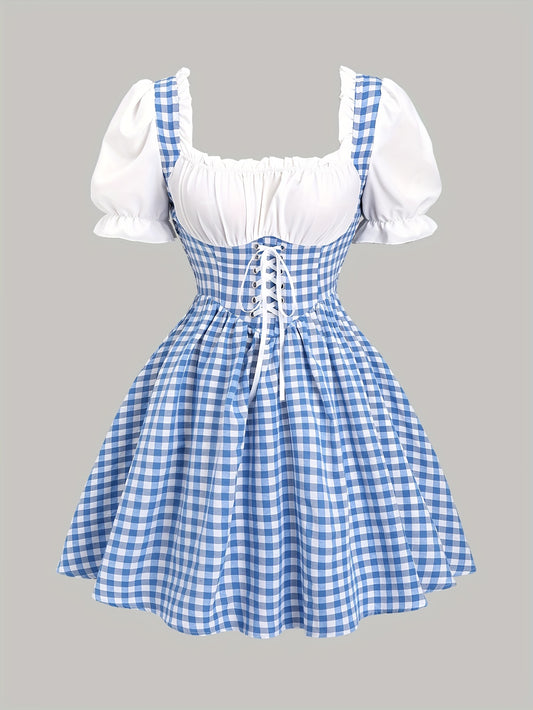 Oktoberfest Dirndl-Kleid – Kariert in Blau oder Rot