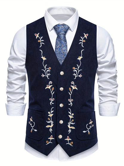 Oktoberfest Herren Weste – Traditionell Bestickt (Schwarz, Blau & Braun)
