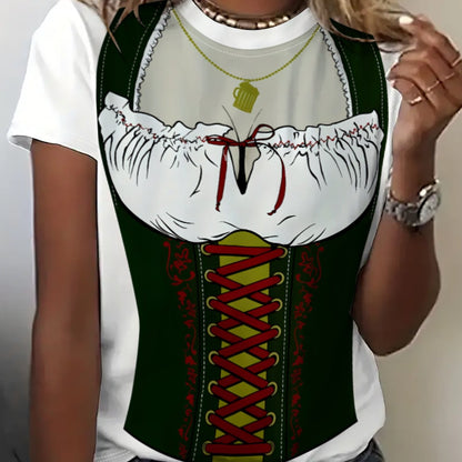 Oktoberfest T-Shirt – Dirndl Illusions-Design für Damen