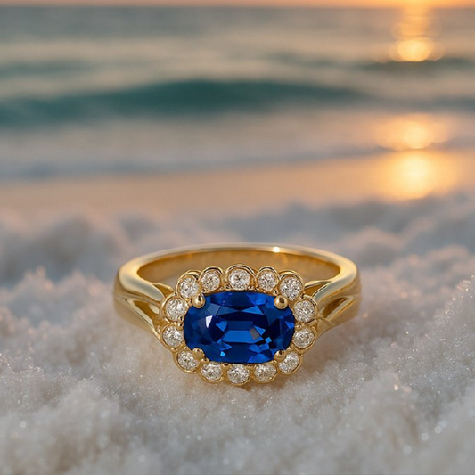 Silent Waves | Ring aus 925er Silber mit blauem Kristall