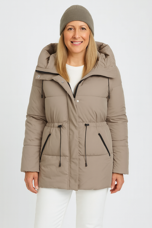 WinterGlanz Steppjacke – Damen Winterjacke mit Kapuze und Taillenzug