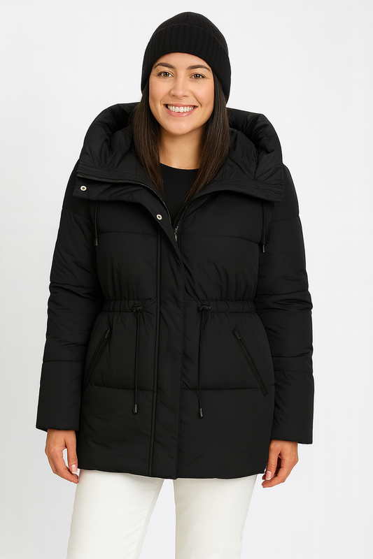NordGlanz Steppjacke – Damen Winterjacke mit Kapuze und Taillenzug