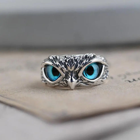 Verstellbarer Glückseule-Ring aus Silber und Opal