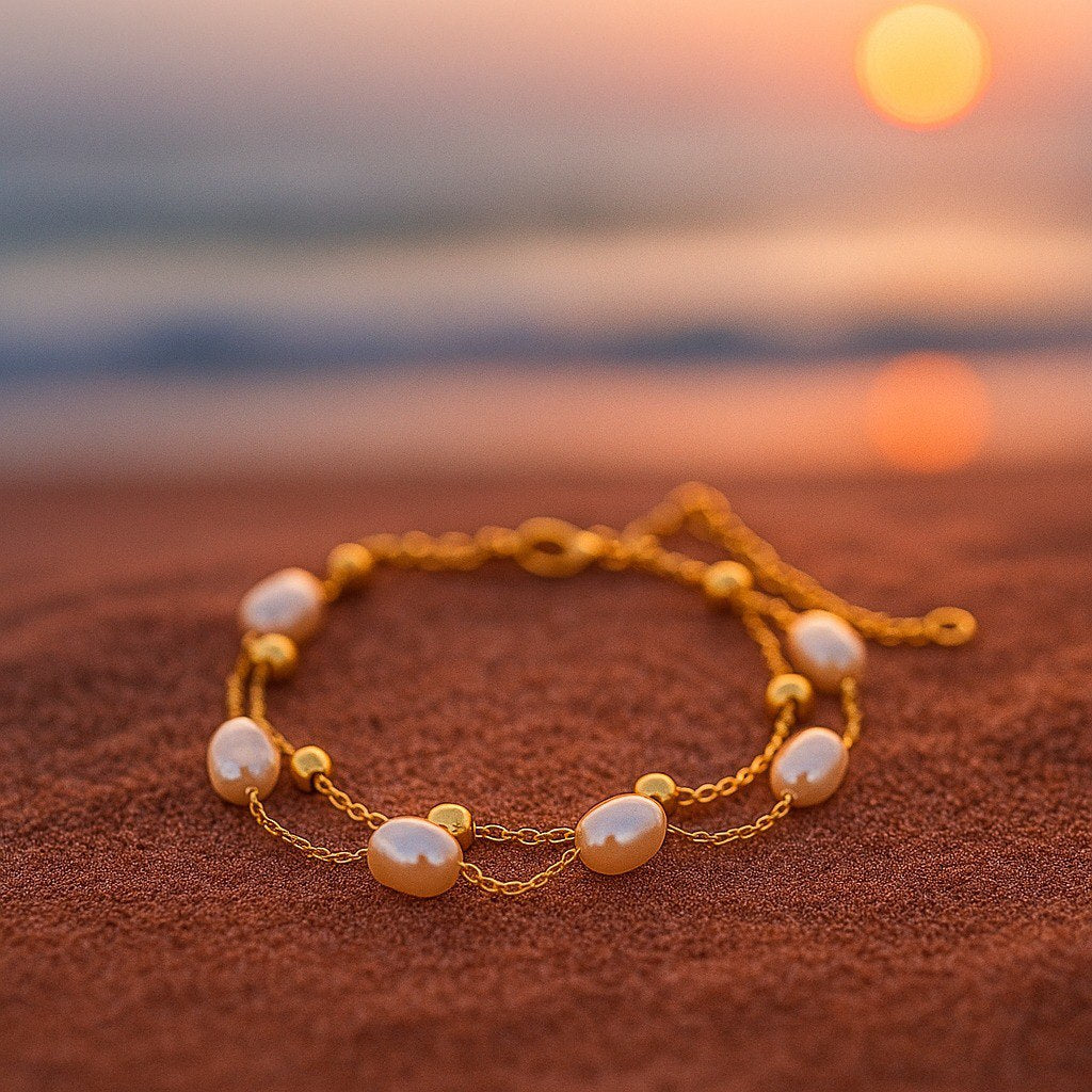 Sommer | Elegantes Goldenes Armband mit Perlen