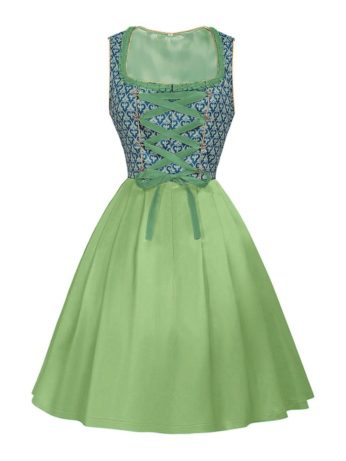 2PCS Grün 1950er Oktoberfest Dirndl Blumen Kleid & Stickerei Schürze