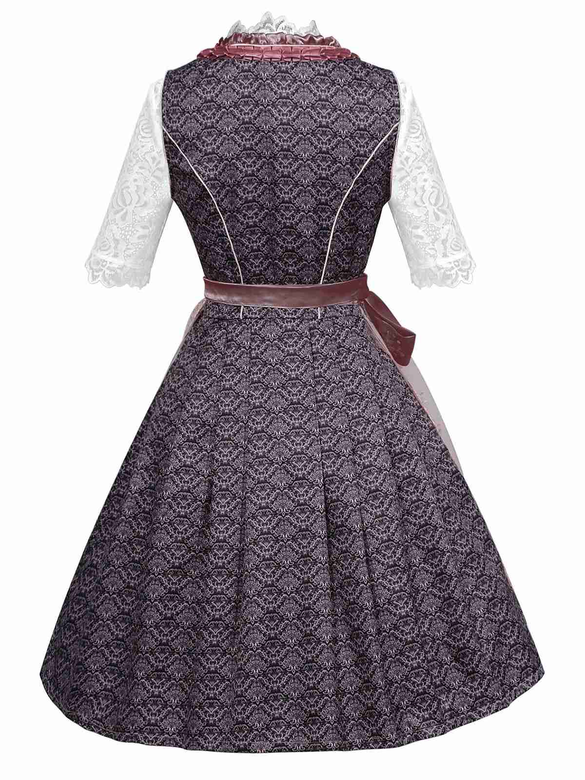 3PCS Rosa 1950er Oktoberfest Dirndl Spitze Top & Stickerei Schleife Kleid