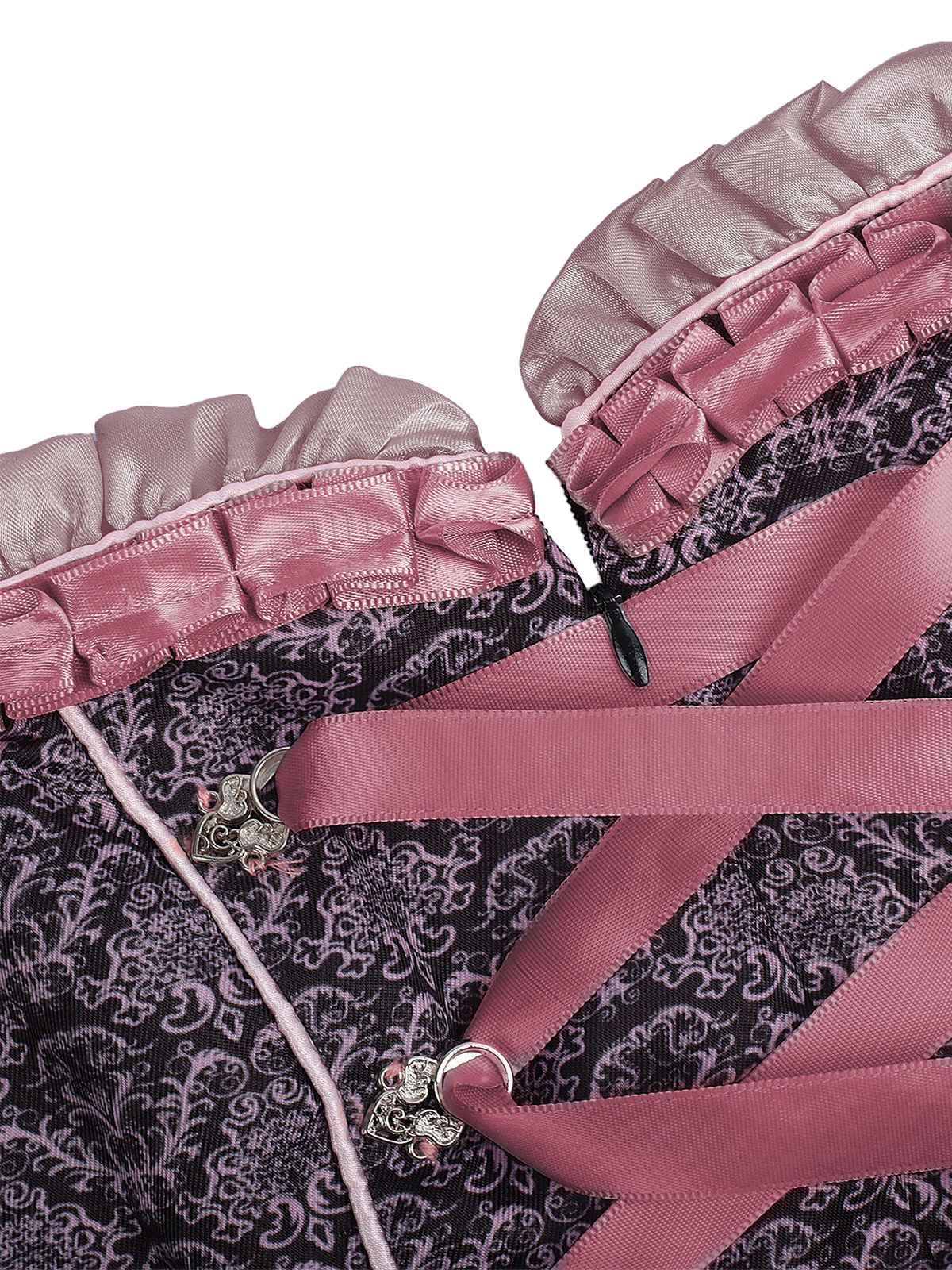 3PCS Rosa 1950er Oktoberfest Dirndl Spitze Top & Stickerei Schleife Kleid