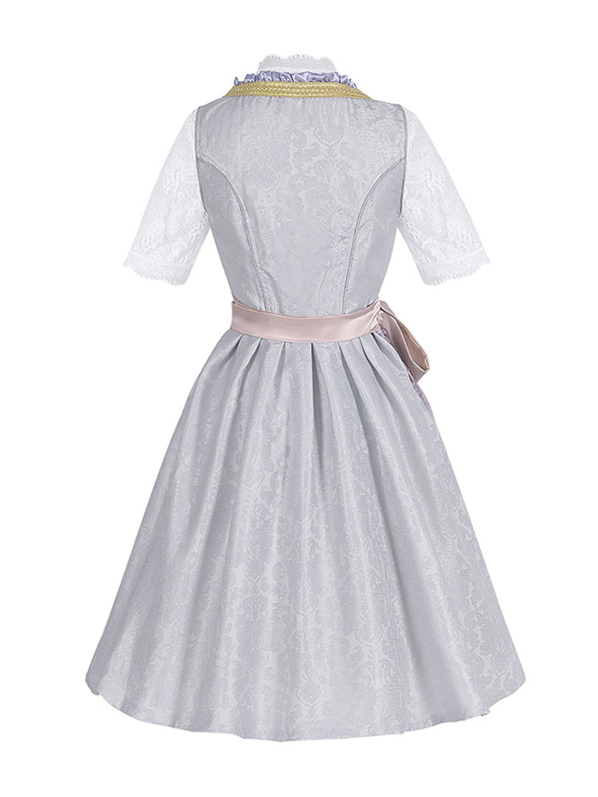 3PCS Hellgrau 1950er Oktoberfest Dirndl Blumen Spitze Top & Schnürung Kleid