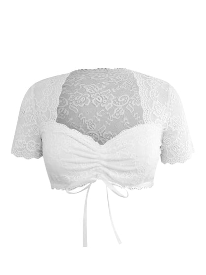 Weiß 1950er Oktoberfest Spitze Patchwork Binden Crop Top