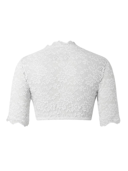 Weiß 1950er Oktoberfest Solide V-Ausschnitt Blumen Spitze Crop Top