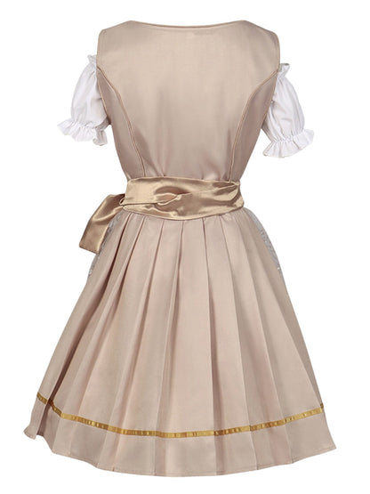 3PCS Sekt 1950er Oktoberfest Dirndl Puffärmel Top & Blumen Bogen Kleid
