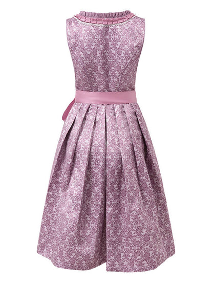 2PCS Lavendel 1950er Oktoberfest Dirndl Blumen Kleid & Spitze Schürze