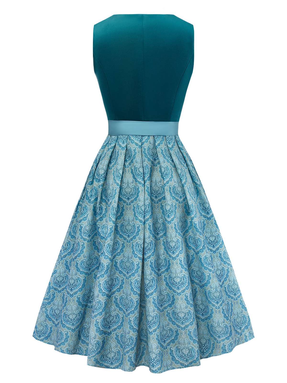 2PCS Blau 1950er Oktoberfest Flanell Blumen Kleid & Satin Schürze