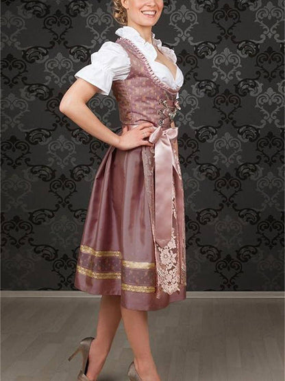 Rose 1950er Oktoberfest Dirndl Blumen Kleid & Besticktes Netz Schürze