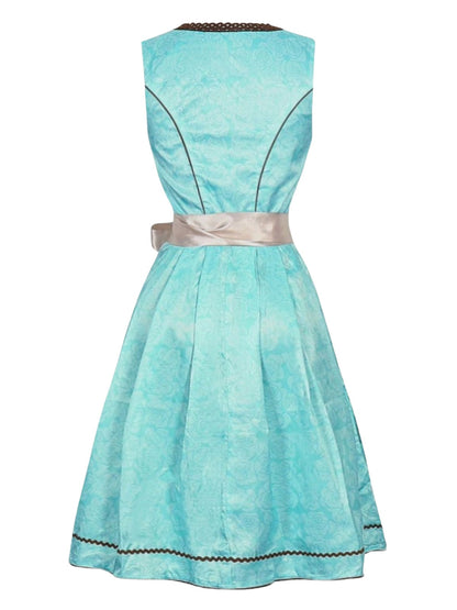 2PCS Blau 1950er Oktoberfest Blumen Jacquard Kleid & Besticktes Schürze